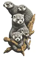 sea otter parent protecting children who are a lemur, cat and girrafe  tattoo design idea