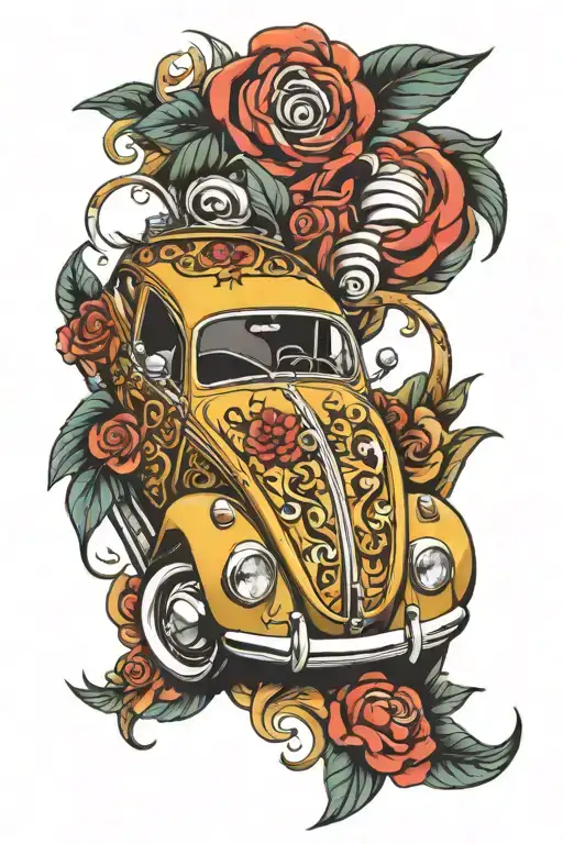 Volkswagen Beetle car tattoo design idea
