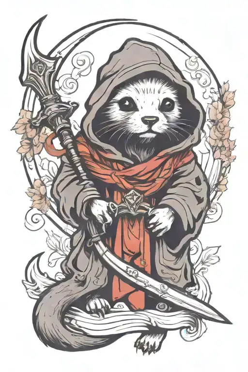 Cute Otter Grim reaper in death Cloak holding scythe tattoo design idea