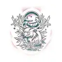 A mystical forest with hidden supernatural creatures and symbols tattoo design idea