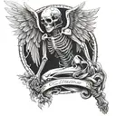 skeleton angel with a script in the left hand tattoo design idea