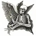skeleton angel with a script in the left hand tattoo design idea