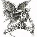 skeleton angel with a script in the left hand tattoo design idea