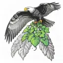 Condor soaring with four leaf clover in talons below it. The clover is dripping with ecuador and irish flag colors tattoo design idea