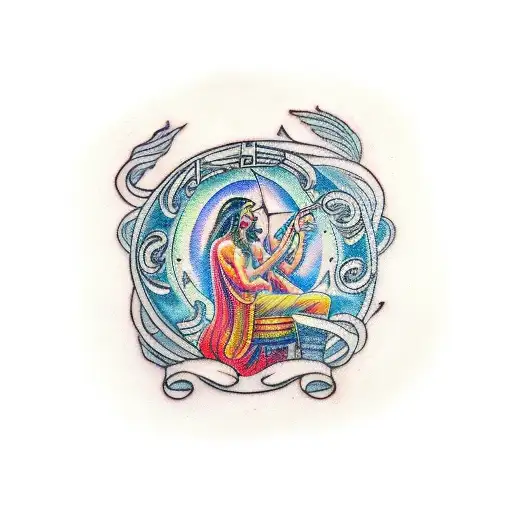 Celebrate your passion for music and gods with a tattoo of a divine hand playing a celestial harp. tattoo design idea