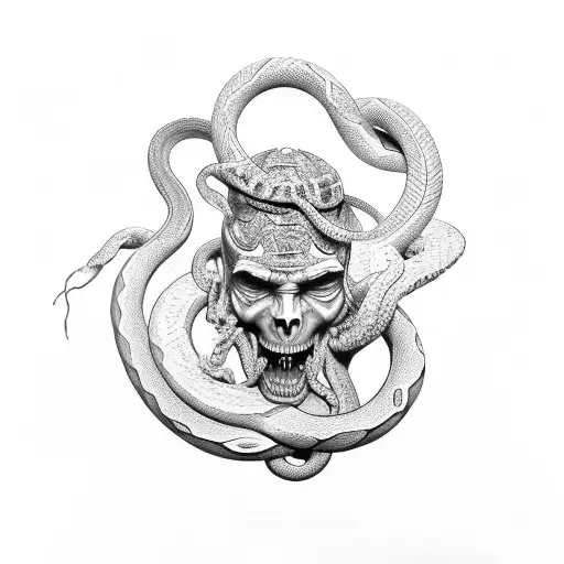 tatoo of broken Homer head sculpture with a snake around it tattoo design idea