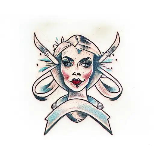 lady head tattoo design idea