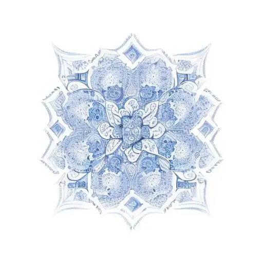 portuguese blue tiles pattern style that are filling the shape of chestnut flower tattoo design idea