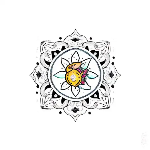 lemon with flowers tattoo design idea