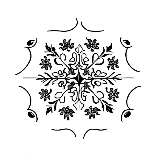 simple portuguese blue tiles pattern and flowers tattoo design idea