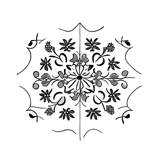 simple portuguese blue tiles pattern and flowers tattoo design idea