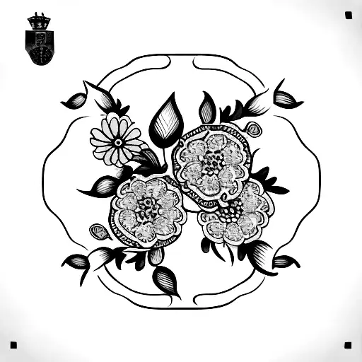 simple portuguese blue tiles pattern and flowers tattoo design idea