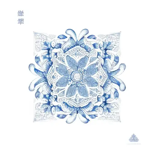 portuguese blue tiles flower and pattern style that are filling the shape of chestnut flower tattoo design idea