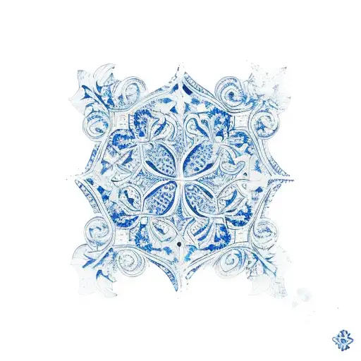 blue portuguese tile pattern tattoo design idea