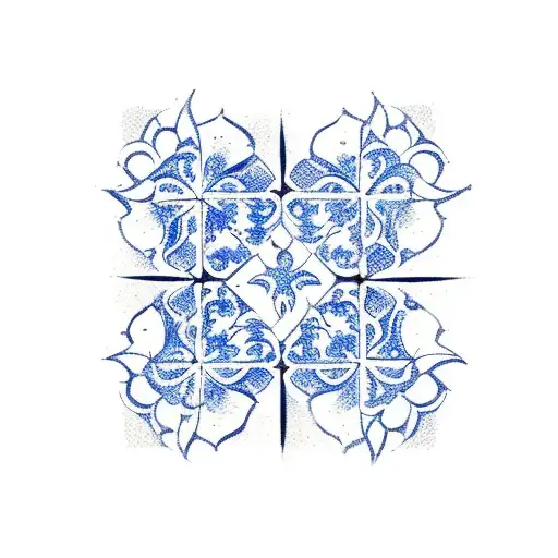 blue portuguese tile pattern tattoo design idea