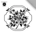 simple portuguese blue tiles pattern and flowers tattoo design idea