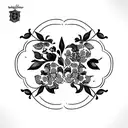 simple portuguese blue tiles pattern and flowers tattoo design idea