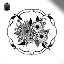 simple portuguese blue tiles pattern and flowers tattoo design idea