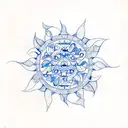 portuguese blue tiles flower and pattern style that are filling the shape of sun and moon  tattoo design idea