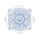 portuguese blue tiles flower and pattern style that are filling the shape of sun and moon  tattoo design idea