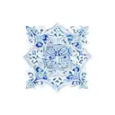 blue portuguese tile pattern tattoo design idea