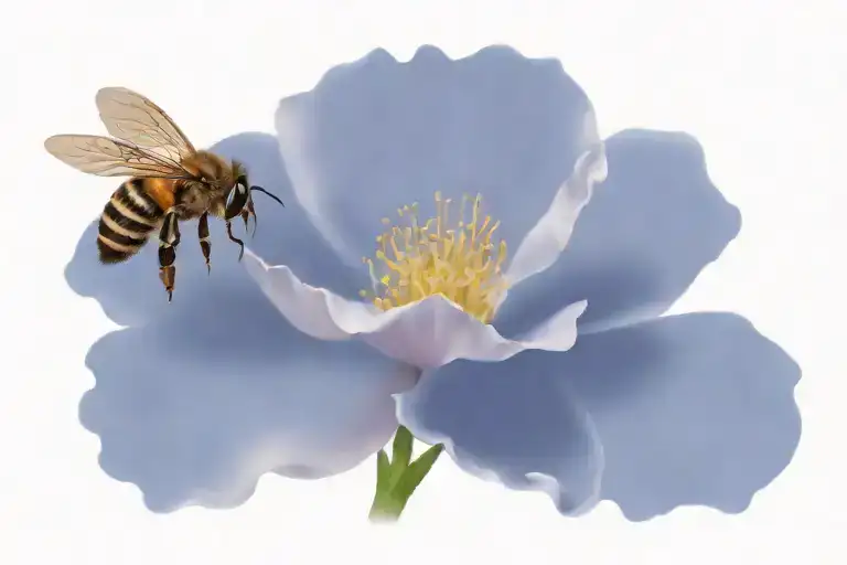 Bee Gathering Nectar Of A Cistus Flower w Mediterranean Background anDeep Blue Sky tattoo design idea