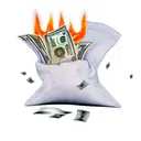 moneysack slightly open and hundered dollar bills fly out and start on fire as it flies out and away from the bag tattoo design idea