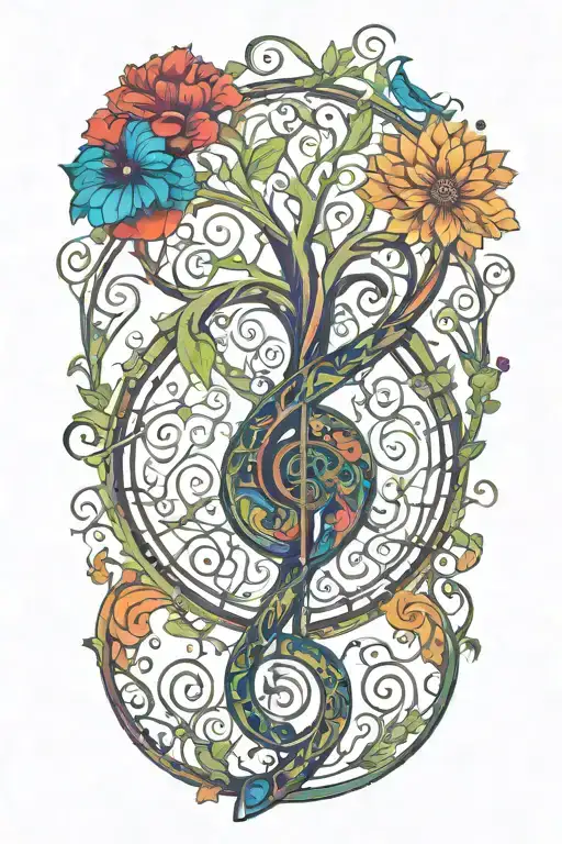 psychedelic tree of life inside a treble clef  tattoo design idea