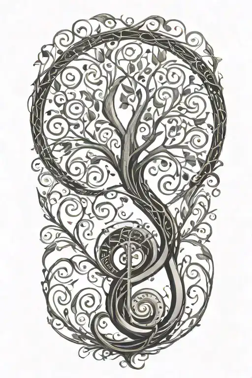 the tree of life inside a treble clef intertwined tattoo design idea