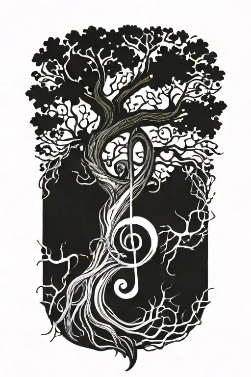 a treble clef as the trunk of a tree with branches coming off it tattoo design idea