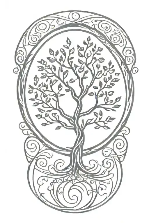 a simple circle with a simple tree of life integrated with a simple treble clef inside the circle tattoo design idea