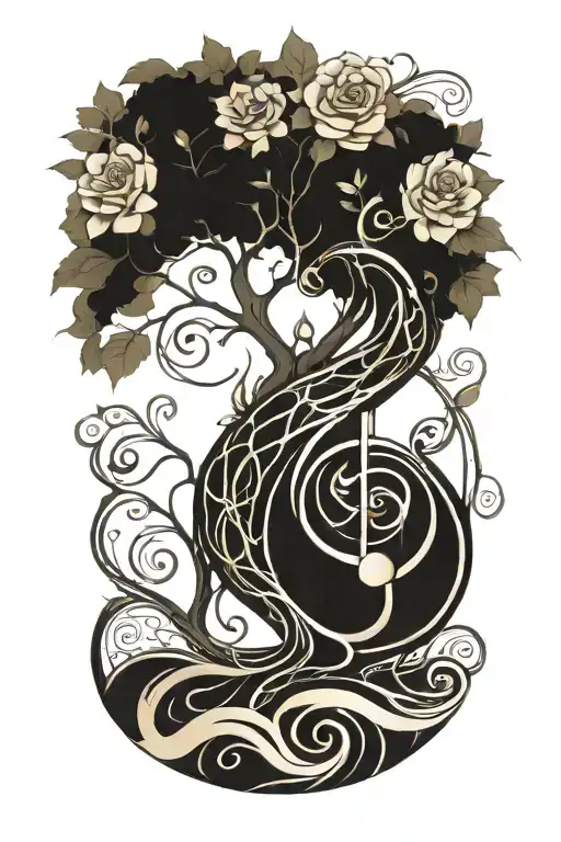 tree of life incorporated in a treble clef  tattoo design idea