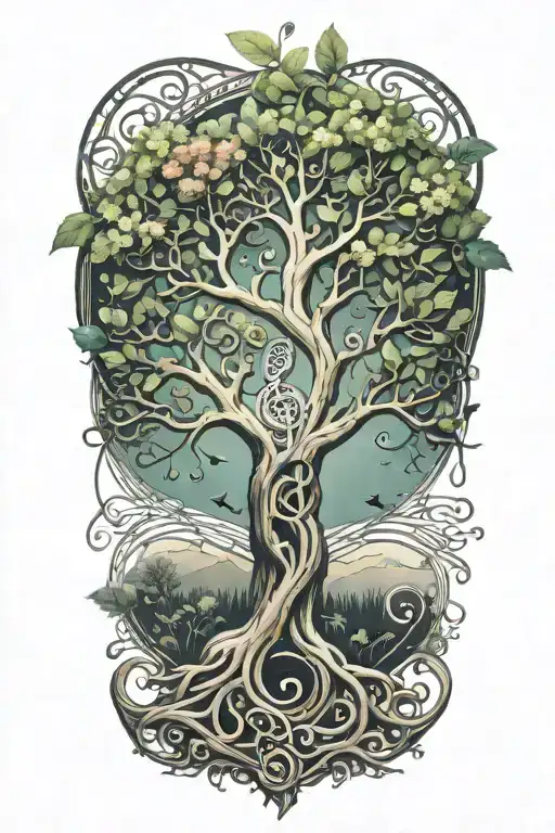 tree of life incorporated in a treble clef  tattoo design idea