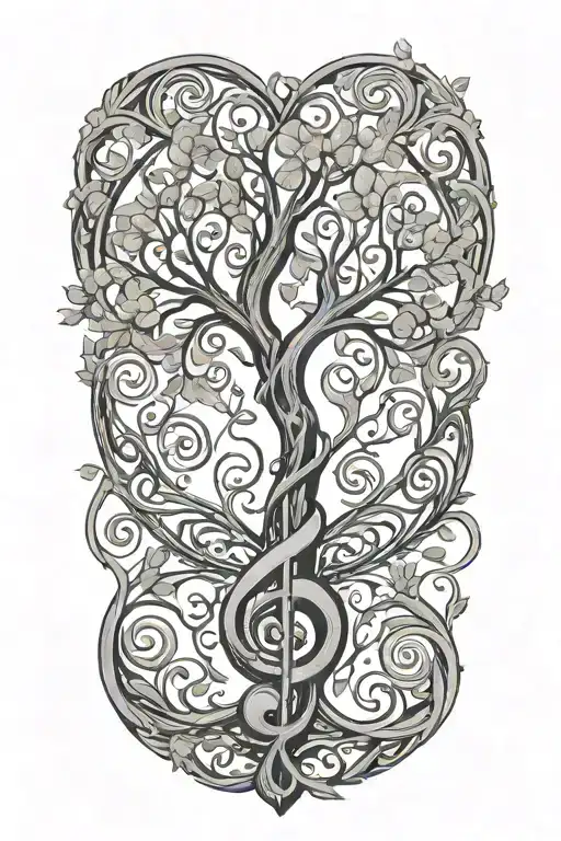 the tree of life inside a treble clef intertwined tattoo design idea