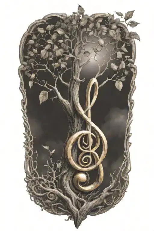 tree of life incorporated in a treble clef  tattoo design idea