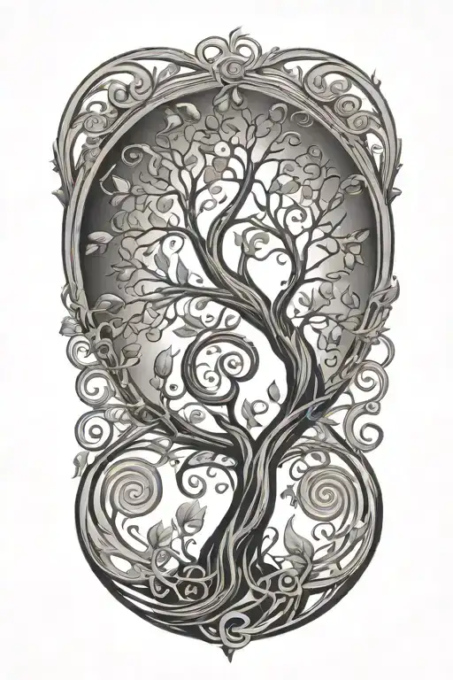 the tree of life inside a treble clef intertwined tattoo design idea