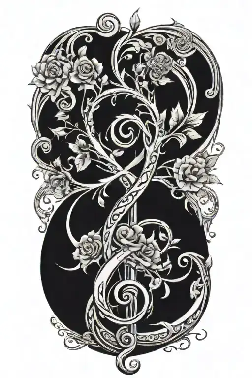 the tree of life inside a treble clef intertwined tattoo design idea