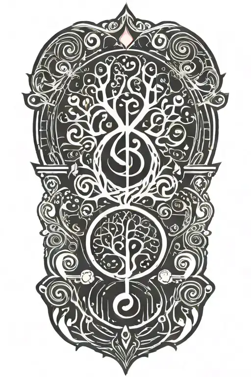 psychedelic tree of life incorporated in a treble clef  tattoo design idea