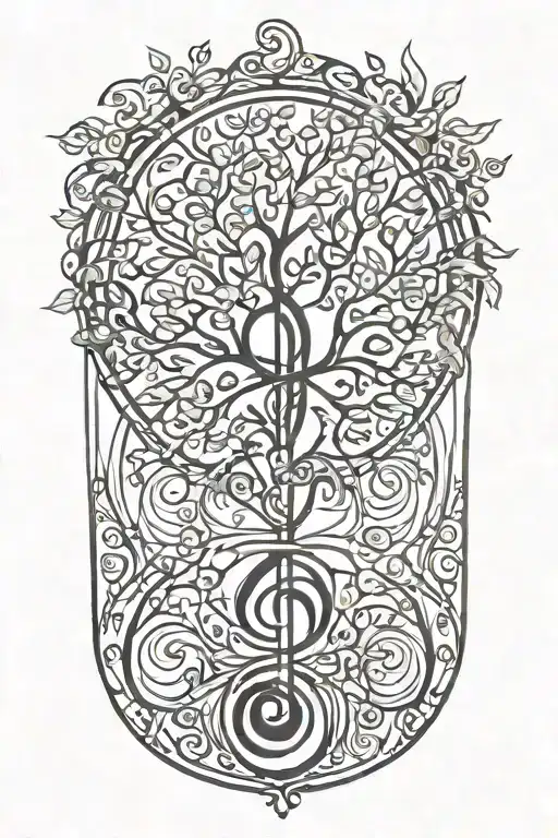 treble clef with the tree of life on G clef tattoo design idea