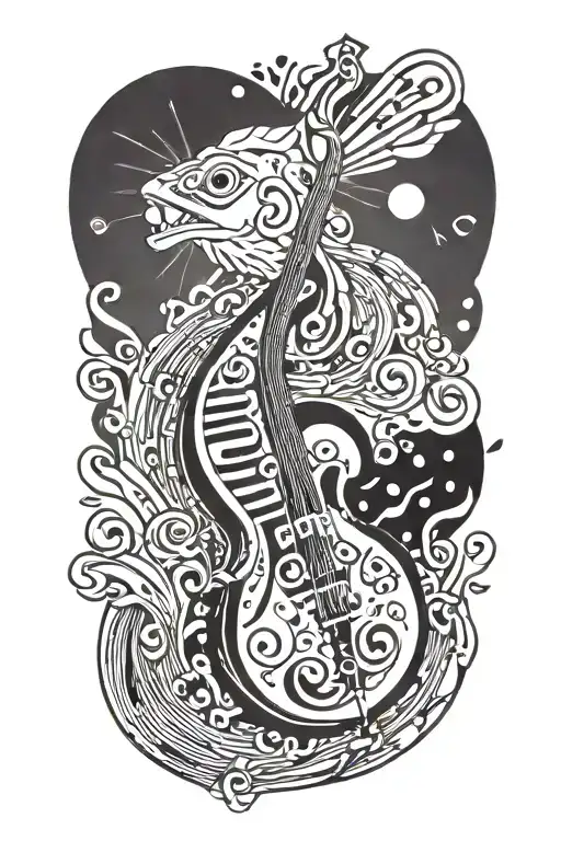 treble clef holding a dying bass clef with sunbeams tattoo design idea