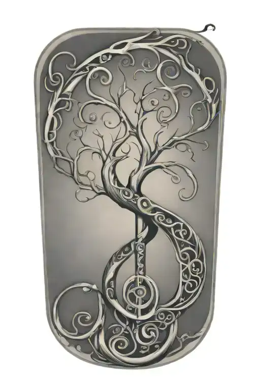the tree of life inside a treble clef intertwined tattoo design idea