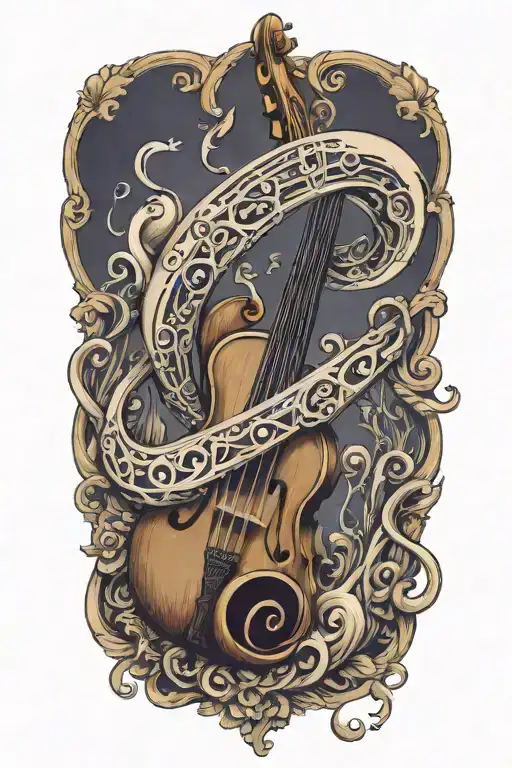 treble clef holding a dying bass clef shaking his fist  tattoo design idea
