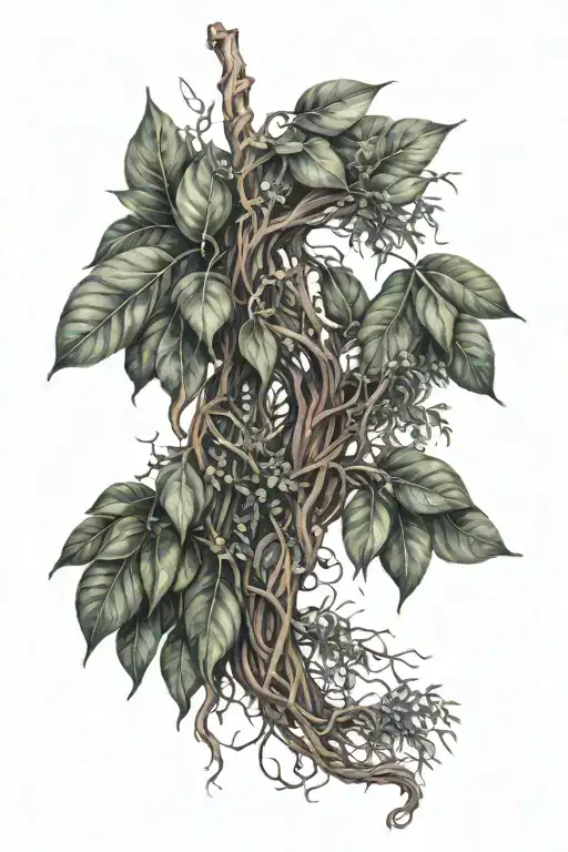 willow leaves and ayahuasca vines intertwining   tattoo design idea
