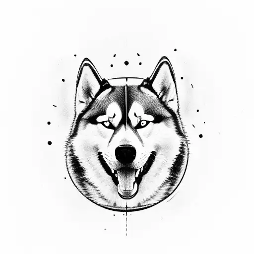 A skateboard deck with a Siberian husky design tattoo design idea