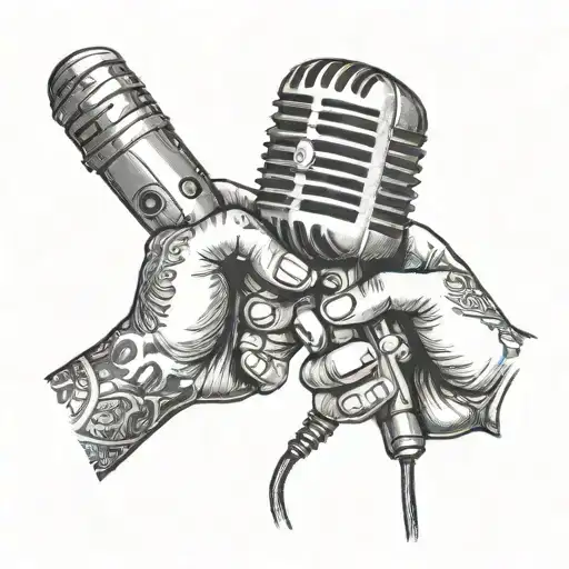 two hands holding microphone side view   tattoo design idea