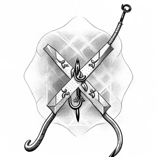 fishing hook with cross and letters JF tattoo design idea