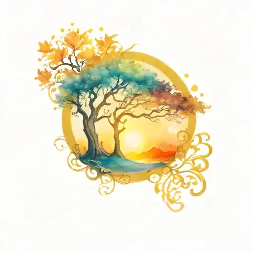 golden tree surrounded by the sun, laurelin, tolkien tattoo design idea