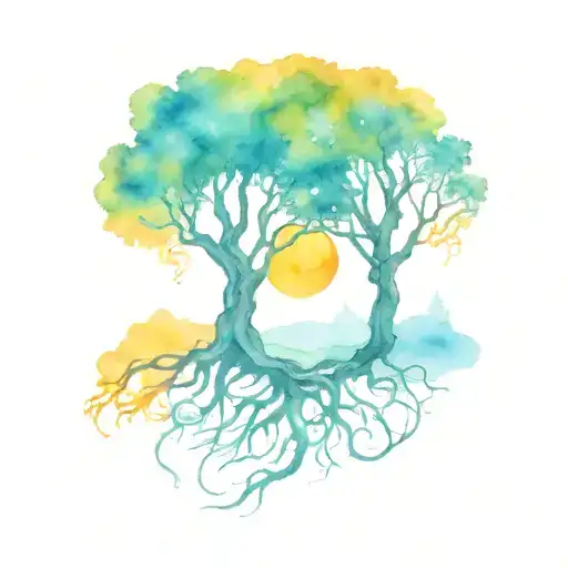 golden sun tree roots, laurelin, tolkien tattoo design idea
