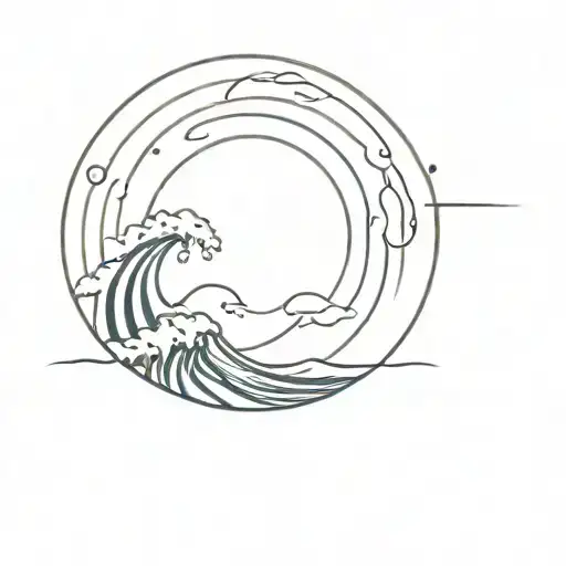 Sea waves and a sun tattoo design idea
