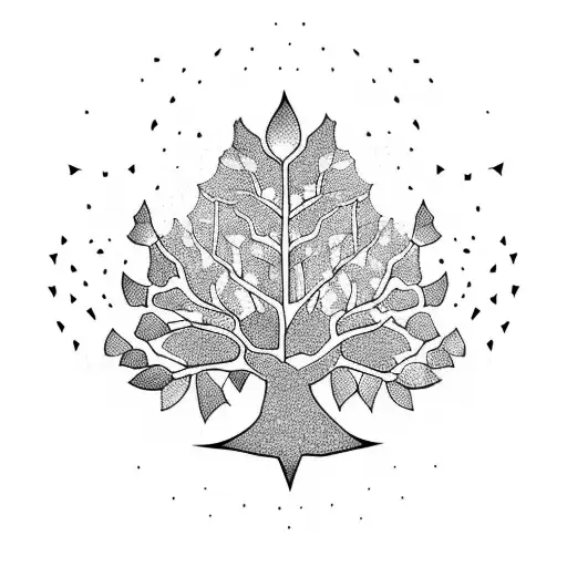 Tree of hands with leaves falling and fading tattoo design idea
